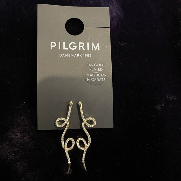 NEW 🐍Pilgrim 14kGold plated Crystal Swirl Drop stud Earrings Women Jewelry snake - Picture 3 of 6
